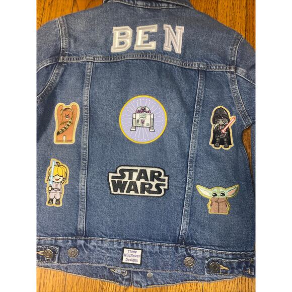 OLD NAVY DENIM JACKET YOUTH MEDIUM JEAN Star Wars Ben Three Wildflower Designs - Picture 7 of 9